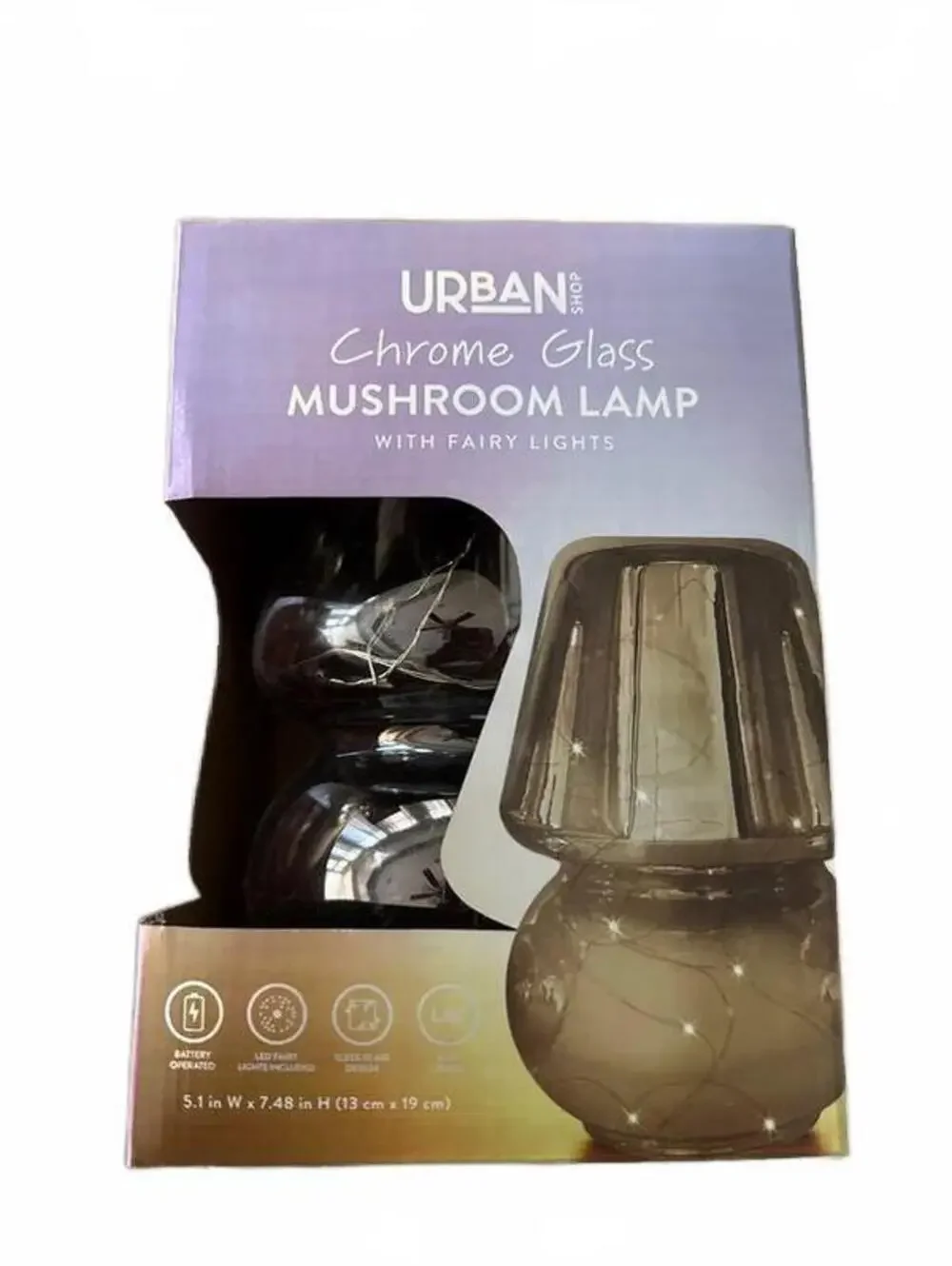 Urban Shop Chrome Glass Mushroom Lamp LED Fairy Lights Y2K Aesthetic Decor New